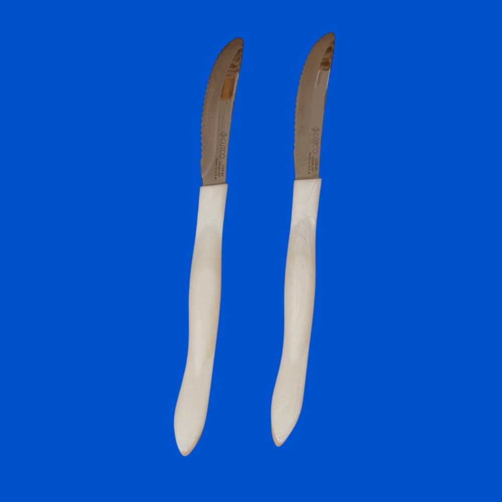 Cutco 1759 KD Table Knives Set of 2 Pearl White Handle Serrated Made in USA